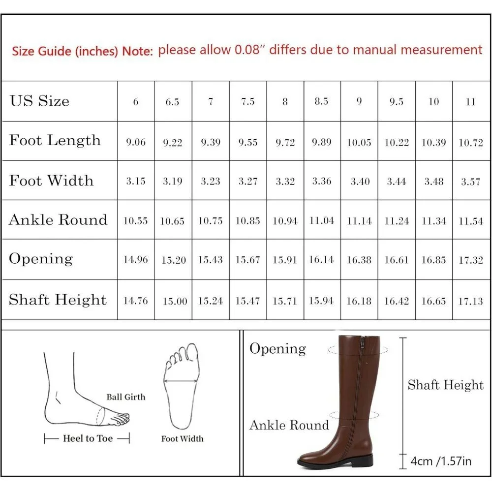 Women Polyurethane Brown Round Toe Flat Heel Side Zipper Knee High Tall Boots